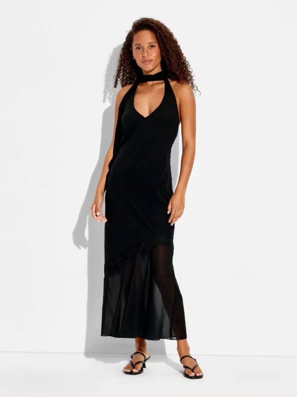 Women's Halter Scarf Maxi Dress Wild Fable Size Large Black Sleeveless Evening